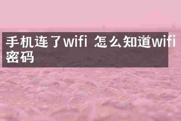 手机连了wifi 怎么知道wifi密码