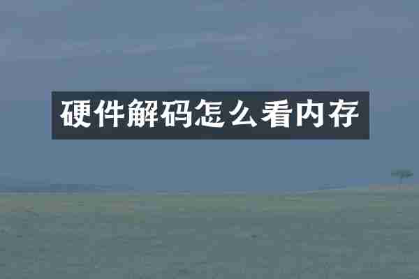 硬件解码怎么看内存