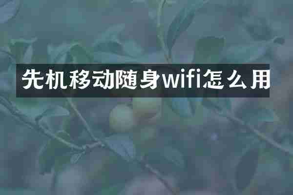 先机移动随身wifi怎么用