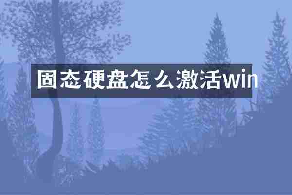固态硬盘怎么激活win