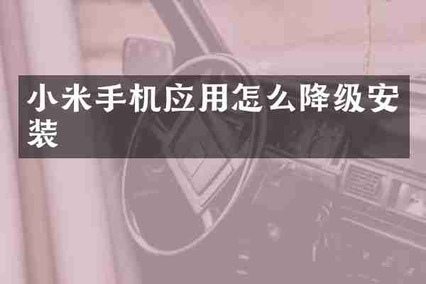 小米手机应用怎么降级安装