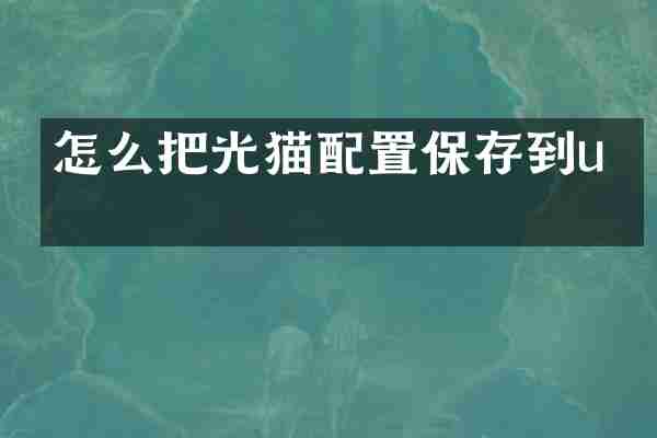 怎么把光猫配置保存到u盘
