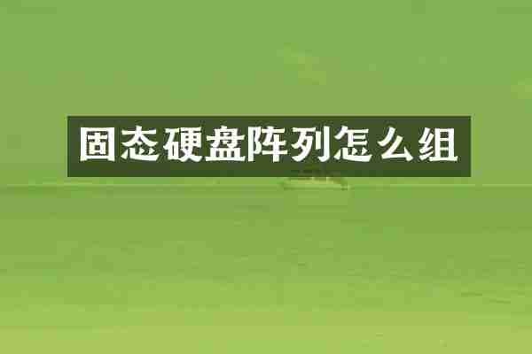 固态硬盘阵列怎么组