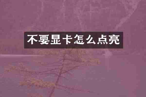 不要显卡怎么点亮