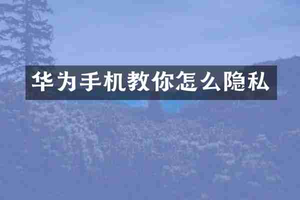 华为手机教你怎么隐私