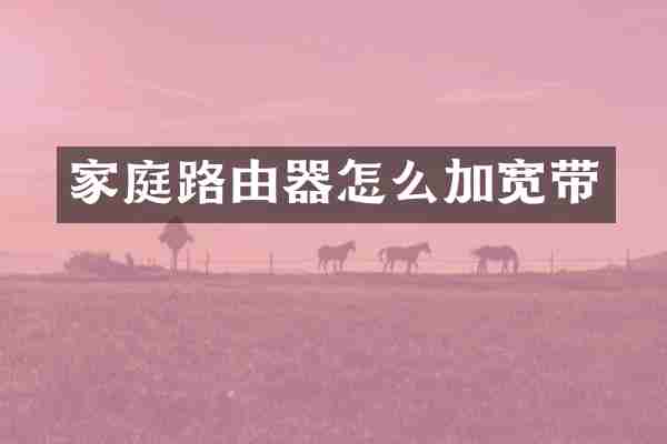 家庭路由器怎么加宽带
