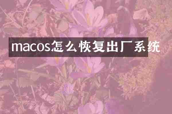 macos怎么恢复出厂系统