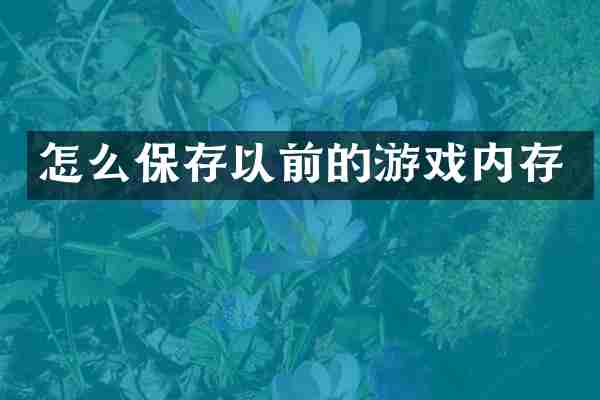 怎么保存以前的游戏内存