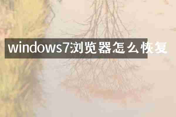 windows7浏览器怎么恢复