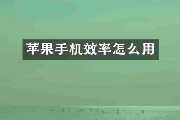 苹果手机效率怎么用
