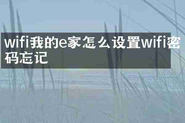wifi我的e家怎么设置wifi密码忘记