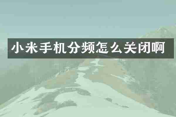 小米手机分频怎么关闭啊