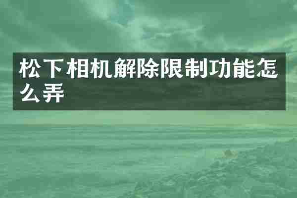 松下相机解除限制功能怎么弄