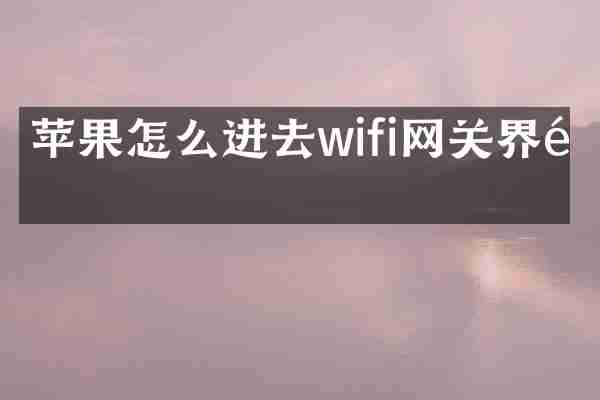 苹果怎么进去wifi网关界面