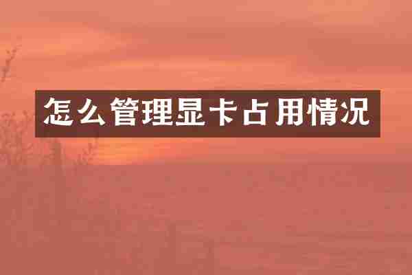 怎么管理显卡占用情况