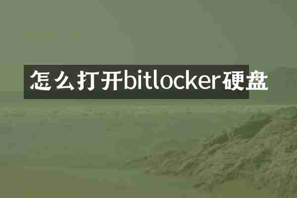 怎么打开bitlocker硬盘