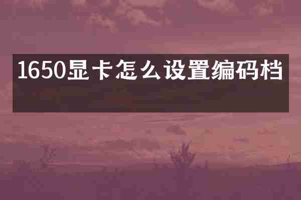 1650显卡怎么设置编码档位