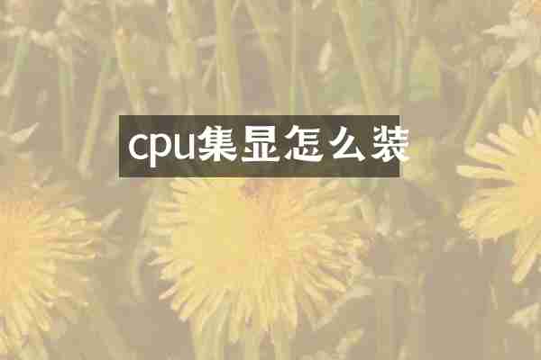 cpu集显怎么装