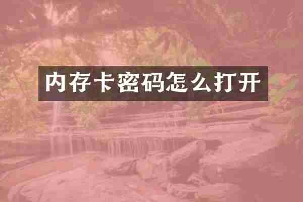 内存卡密码怎么打开