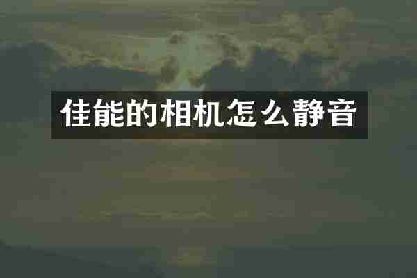 佳能的相机怎么静音