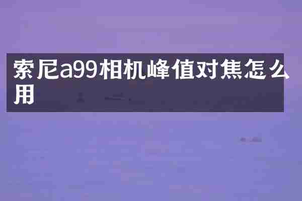 a99相机峰值对焦怎么用