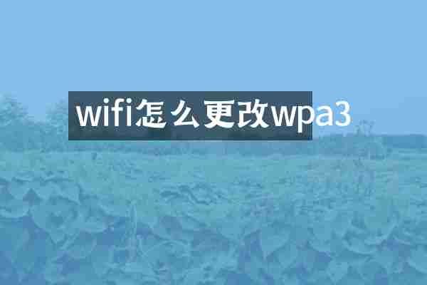 wifi怎么更改wpa3