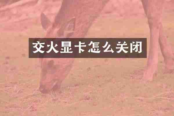 交火显卡怎么关闭