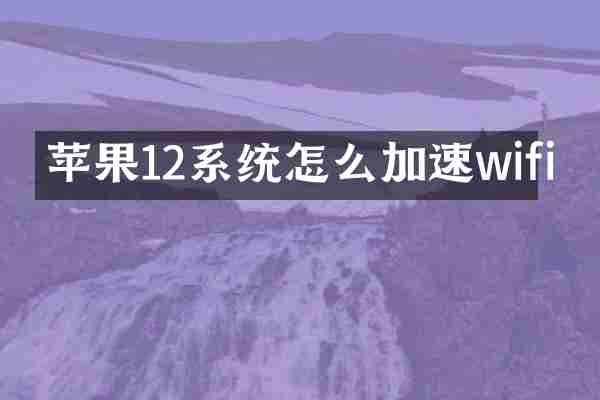 苹果12系统怎么加速wifi