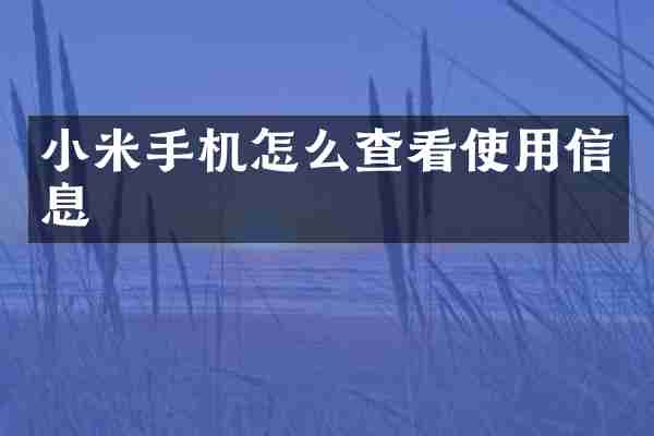 小米手机怎么查看使用信息