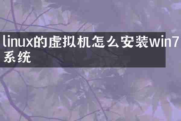 linux的虚拟机怎么安装win7系统