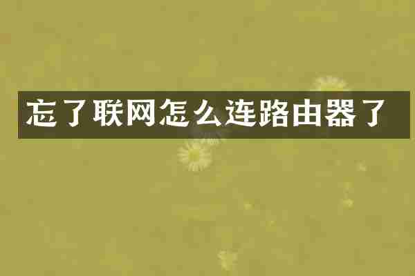 忘了联网怎么连路由器了