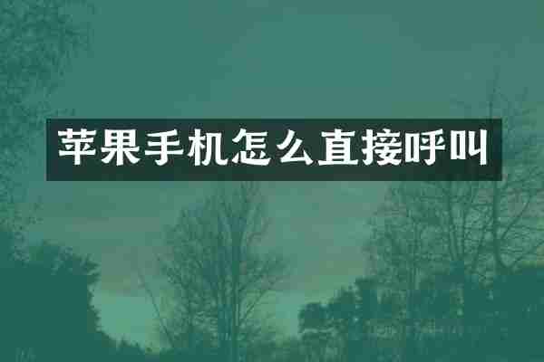 苹果手机怎么直接呼叫