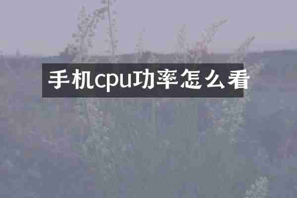 手机cpu功率怎么看