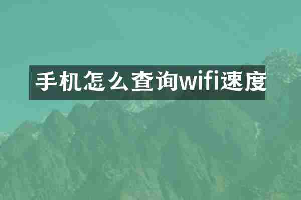 手机怎么查询wifi速度