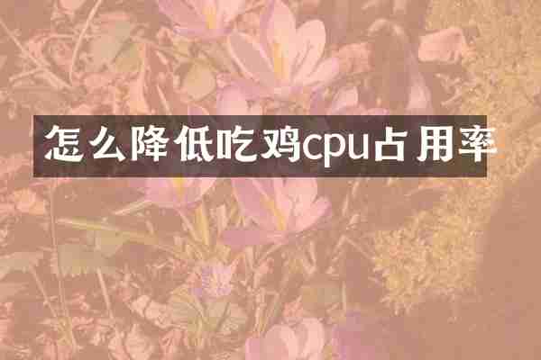 怎么降低吃鸡cpu占用率