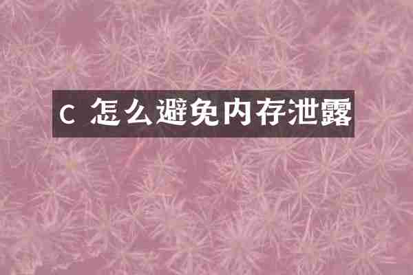 c 怎么避免内存泄露