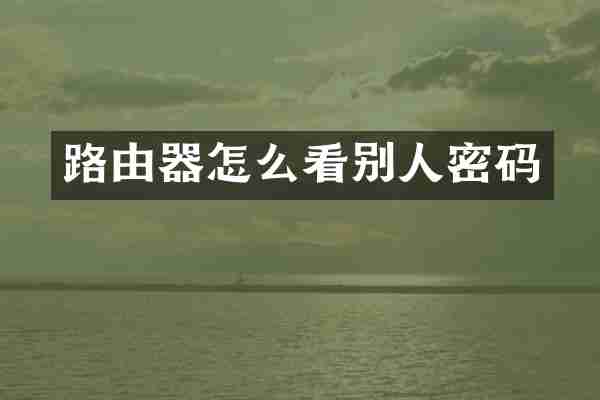 路由器怎么看别人密码
