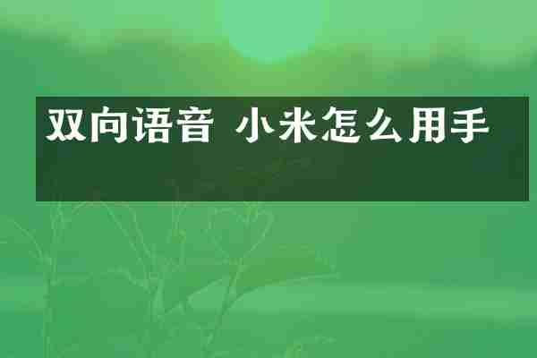 双向语音 小米怎么用手机