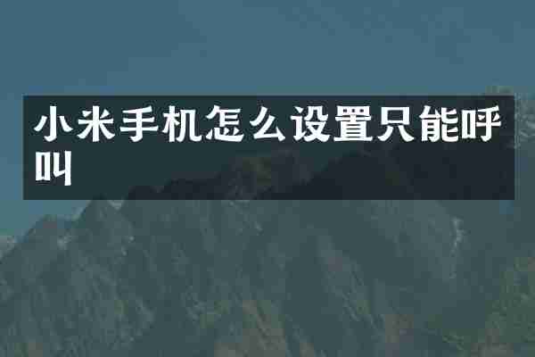 小米手机怎么设置只能呼叫