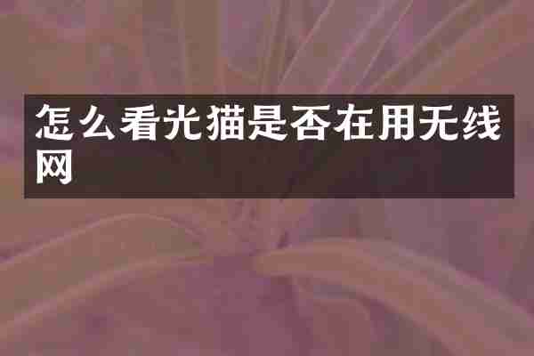 怎么看光猫是否在用无线网