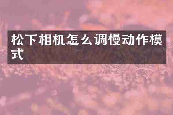 松下相机怎么调慢动作模式