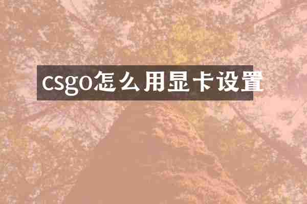 csgo怎么用显卡设置