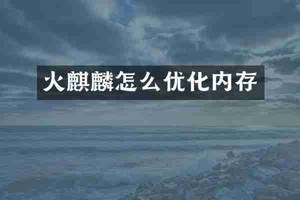 火麒麟怎么优化内存