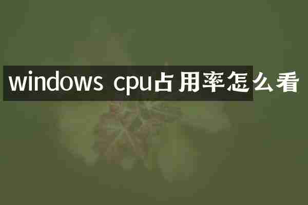 windows cpu占用率怎么看