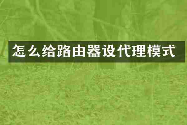 怎么给路由器设代理模式
