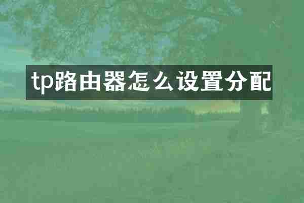 tp路由器怎么设置分配