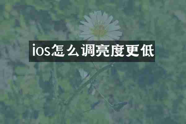 ios怎么调亮度更低