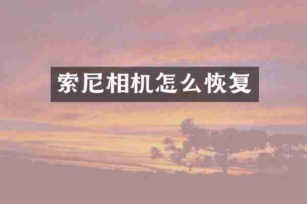 索尼相机怎么恢复