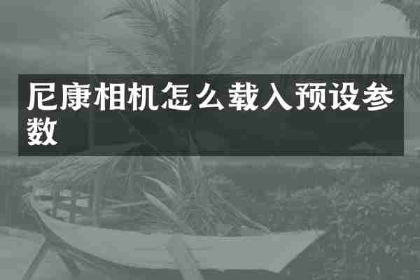 尼康相机怎么载入预设参数